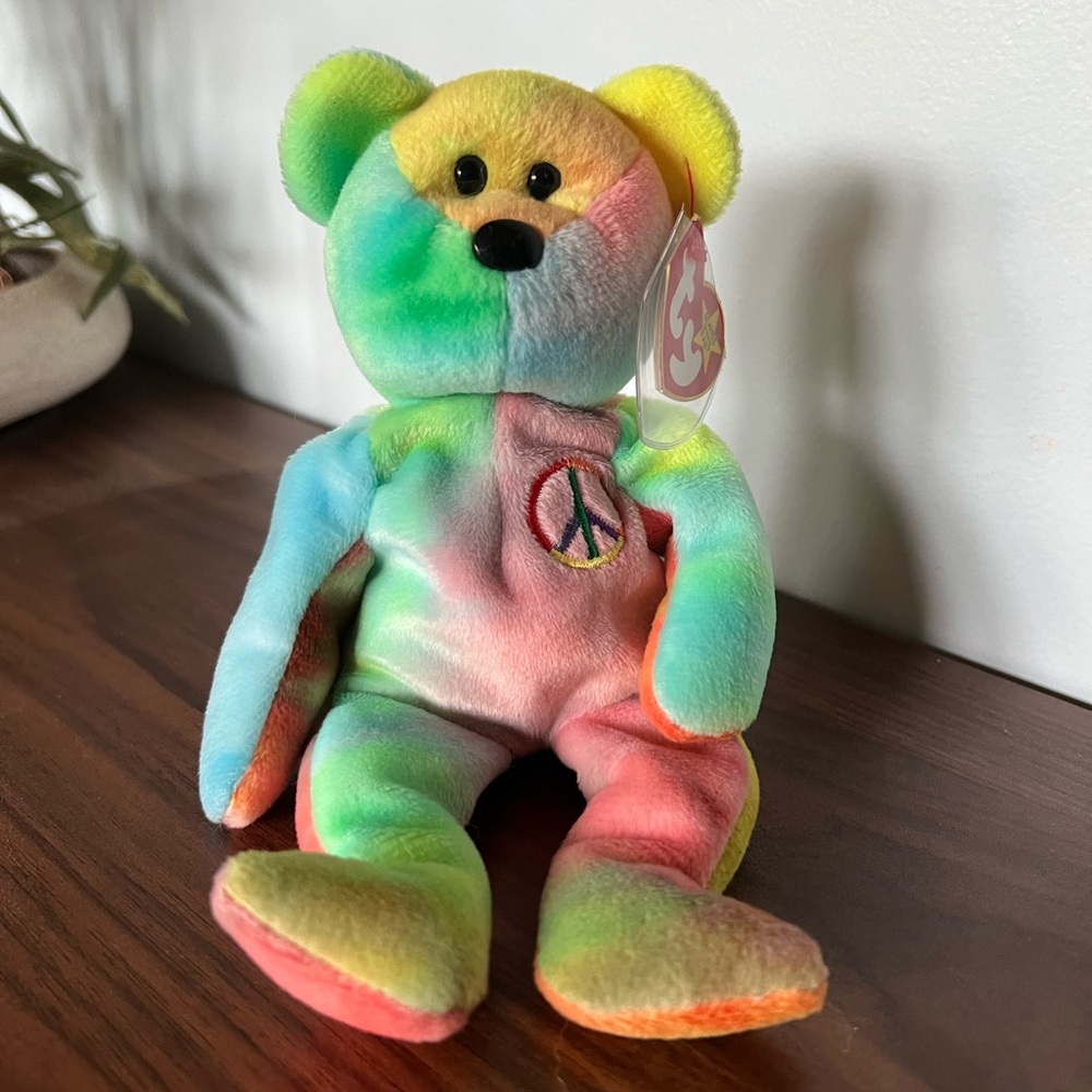 TY Beanie Baby PEACE the Ty-Dyed Bear (Pink/Green) (8.5 inch)